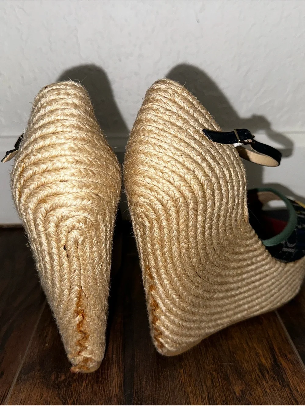 Carolina Herrera Multicolor Logo Espadrille Wedges with Red Insoles size 7